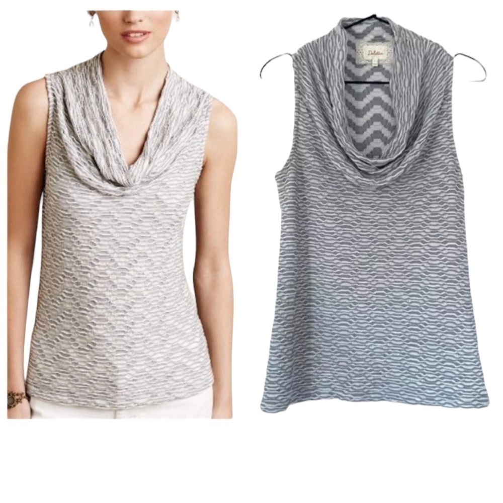 Anthropologie Deletta Nava Cowl Sleeveless Blouse, Grey & White, Size Medium